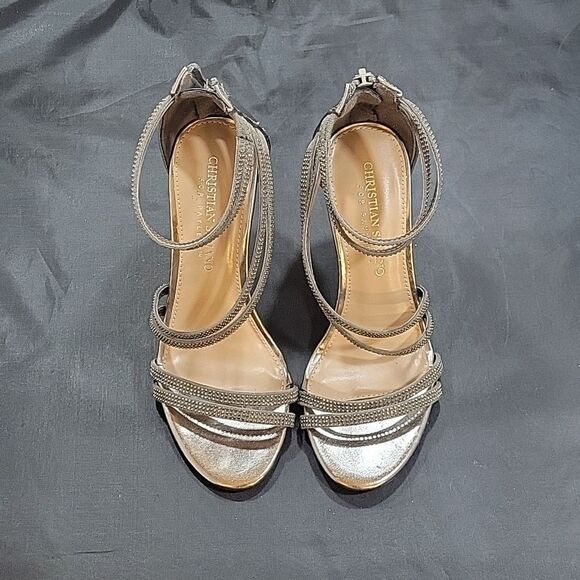 CHRISTIAN SIRIANO WOMEN'S PU ANKLE STRAP OPEN TOE RHINESTONE  HEELS SANDALS - Picture 2 of 14